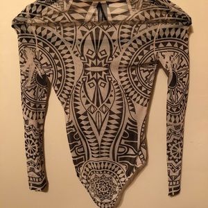 Tribal Long Sleeve Mesh Bodysuit